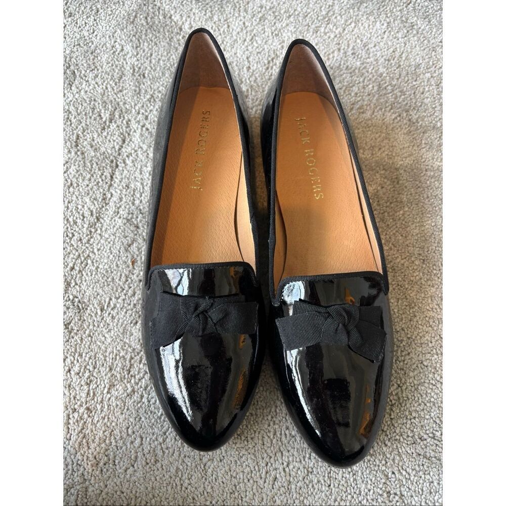 Jack Rogers Ginny Black Patent Leather Bow Loafers | Quiet Luxury Ballet Academi - Picture 3 of 9